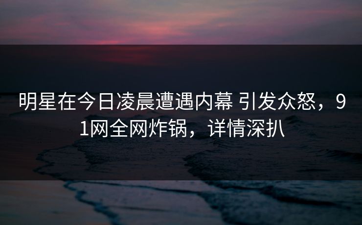 明星在今日凌晨遭遇内幕 引发众怒,91网全网炸锅,详情深扒 明星在今日凌晨遭遇内幕 引发众怒,91网全网炸锅,详情深扒